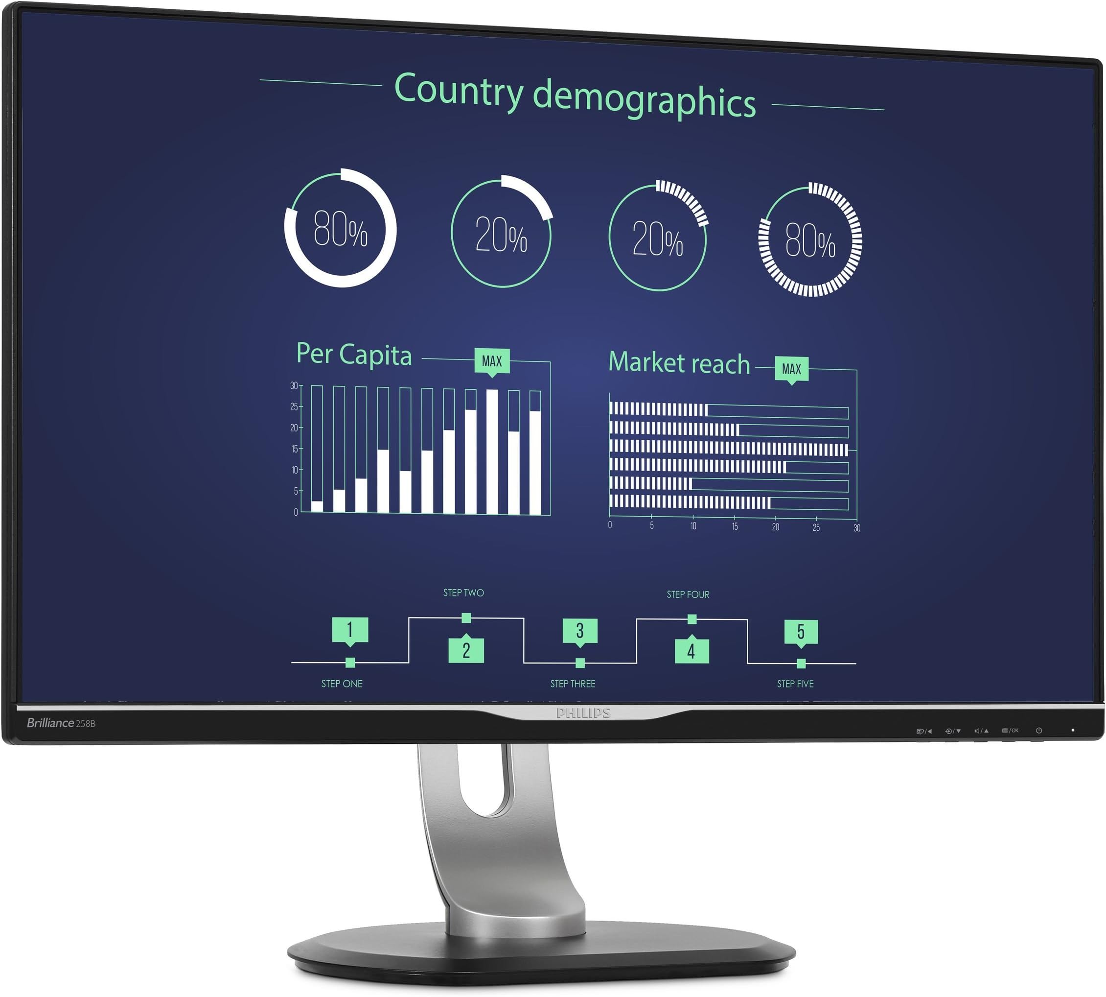 Philips 258B6QUEB 25" USB-C Monitor, Quad HD 2K IPS, USB-C connectivity (Docking feat. Ethernet, USB 3.0, Audio), Speakers, Height Adjustable, VESA, TCO Edge, 4Yr Advance Replacement Warranty