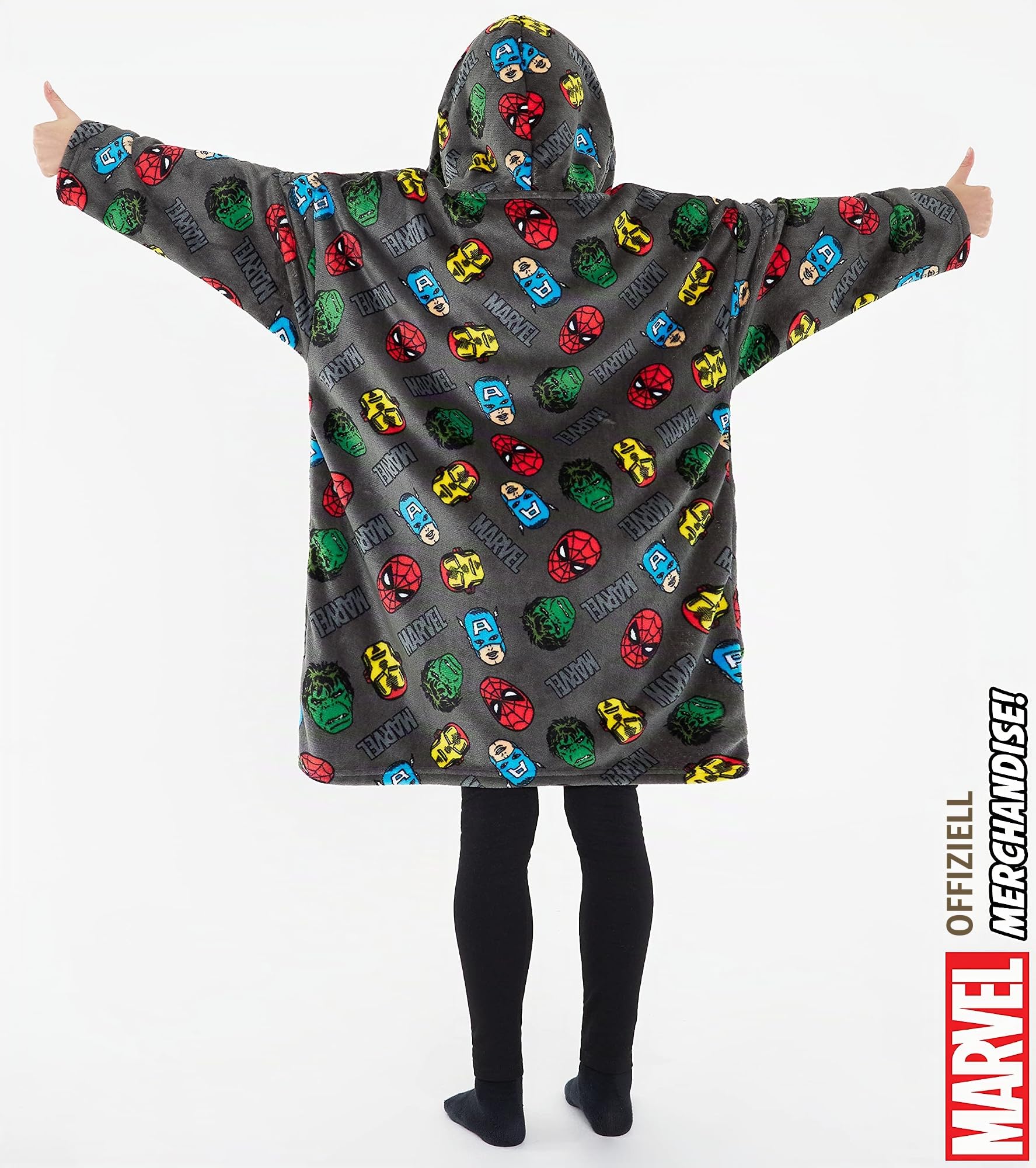 Get Trend Marvel Avengers Übergroßer Kapuzenpullover Kinder, Weicher Kapuzendecke, Warm Fleece Decken mit Kapuze, Geschenke Jungen Mädchen