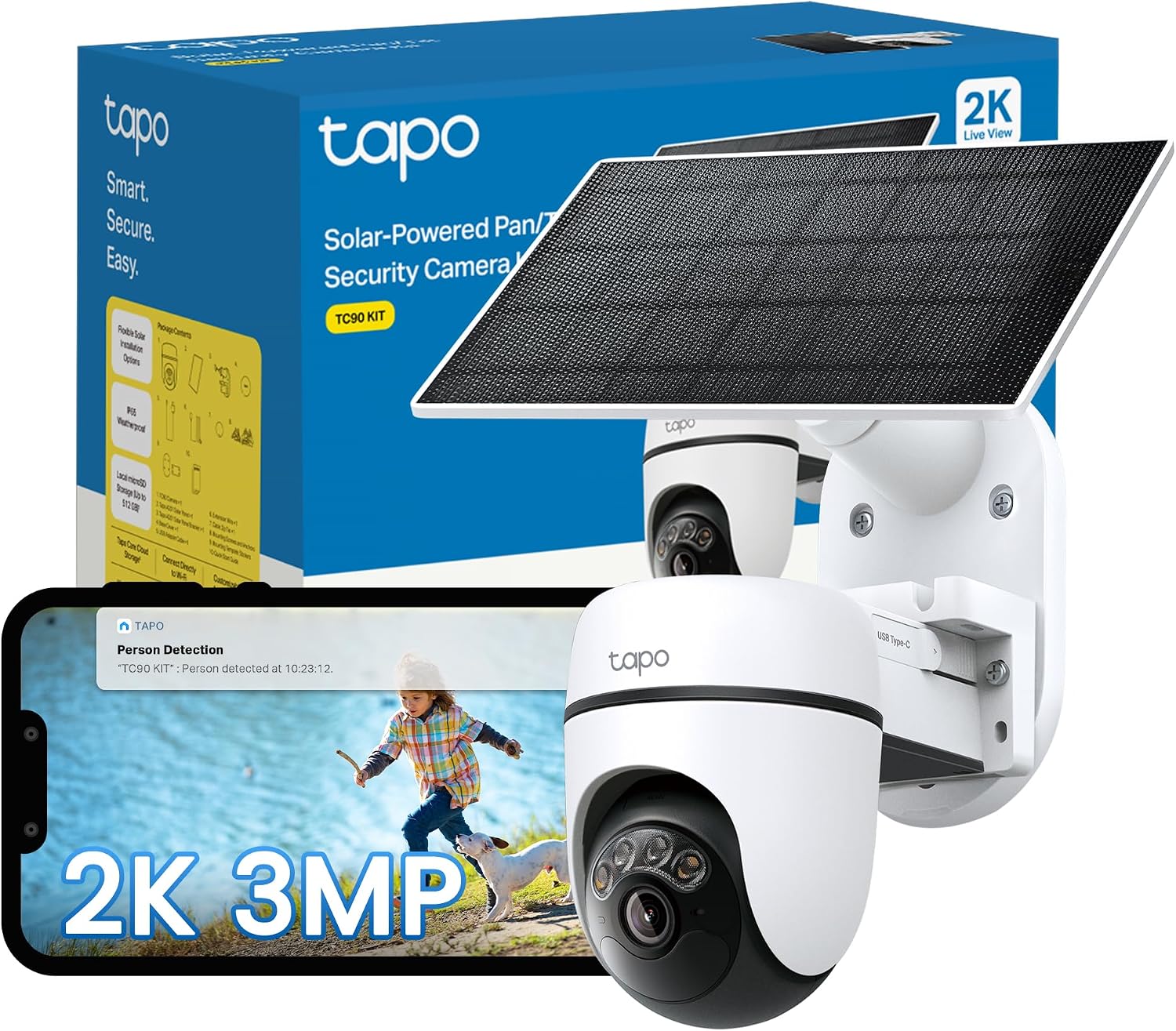 Tapo TC90 KIT 2K 3MP Solar Pan/Tilt Outdoor Security Camera Wireless