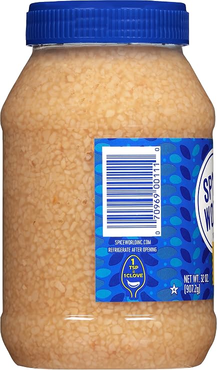 Spice World Minced Garlic Bulk 32 oz Garlic Container Ready-to-Use Seasonings for Cooking, Reduce Prep Work and Easily Add Flavor