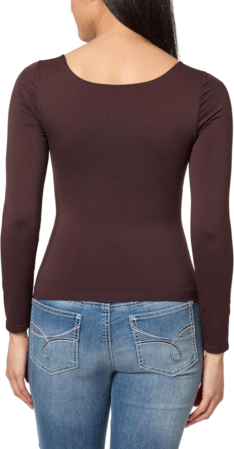 WallFlower Women's Ella Long Sleeve Seamless Jersey Square Neck Insta Smooth Top W/Shelf Bra