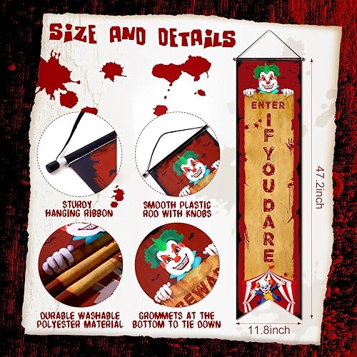 Miniatura 2 de 3 piezas de decoraciones de fiesta de carnaval para Halloween, cartel de circo malvado para porche, letrero de bienvenida espeluznante y aterrador