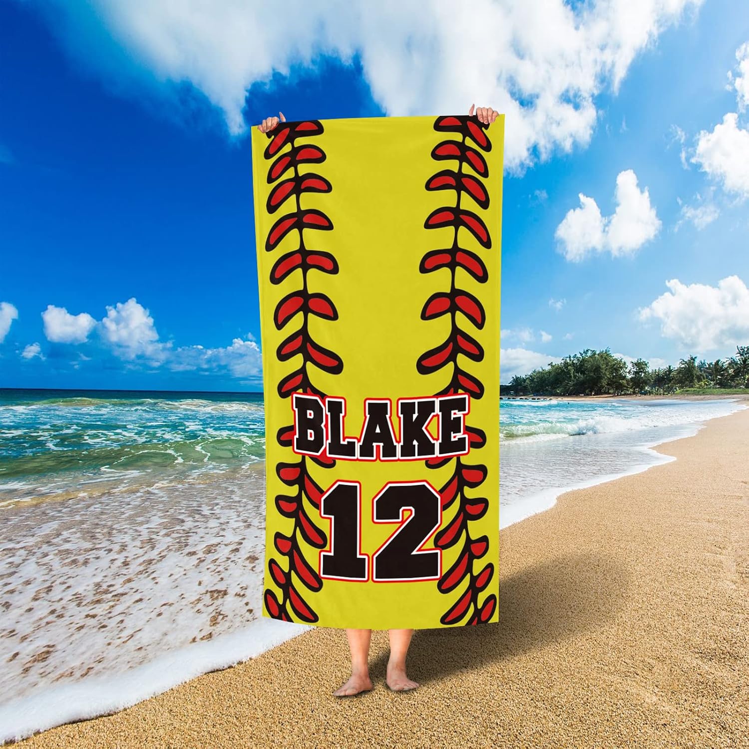 Personalized Beach Towel for Kids Boys Grils- Quick Dry Baseball Design with Custom Name - Perfect for The Beach Swimming Pool(30" x 60")