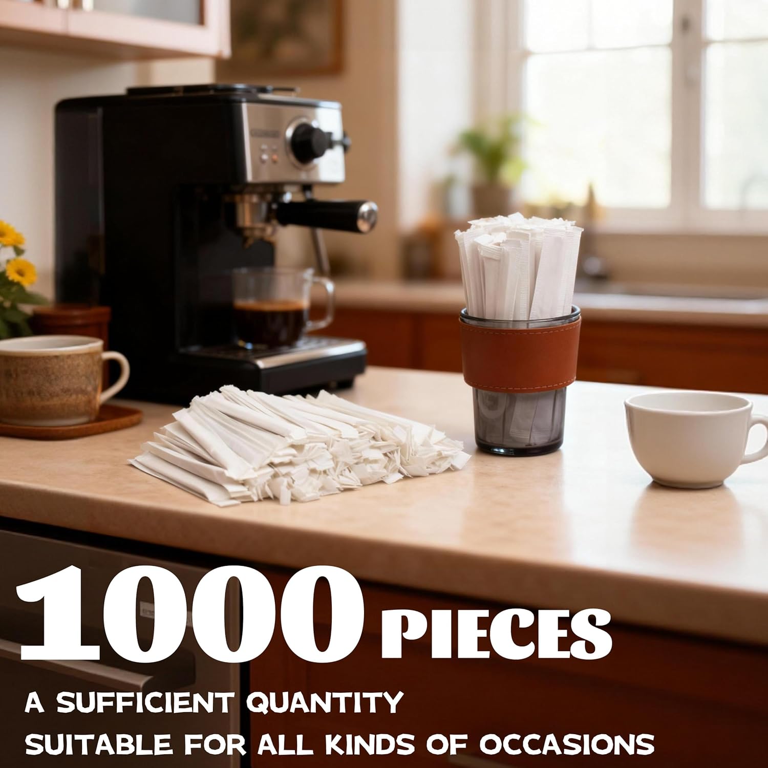 7.5 Inch 1000 Pcs Individually Wrapped Coffee Stirrers, Paper Wrapped Coffee Stir Sticks, Wrapped Stir Sticks, Tea and Hot Chocolate Gifts