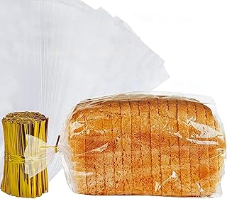 volila Clear Plastic Bread Loaf Bags (Pack of 150) - Bread Bags for Homemade Bread, Baking Buns, Loafs, Baguette Bread Bags to Keep Bread Fresh (45cm x 20cm x 10cm) - Bread Bag with Gold Twist Ties