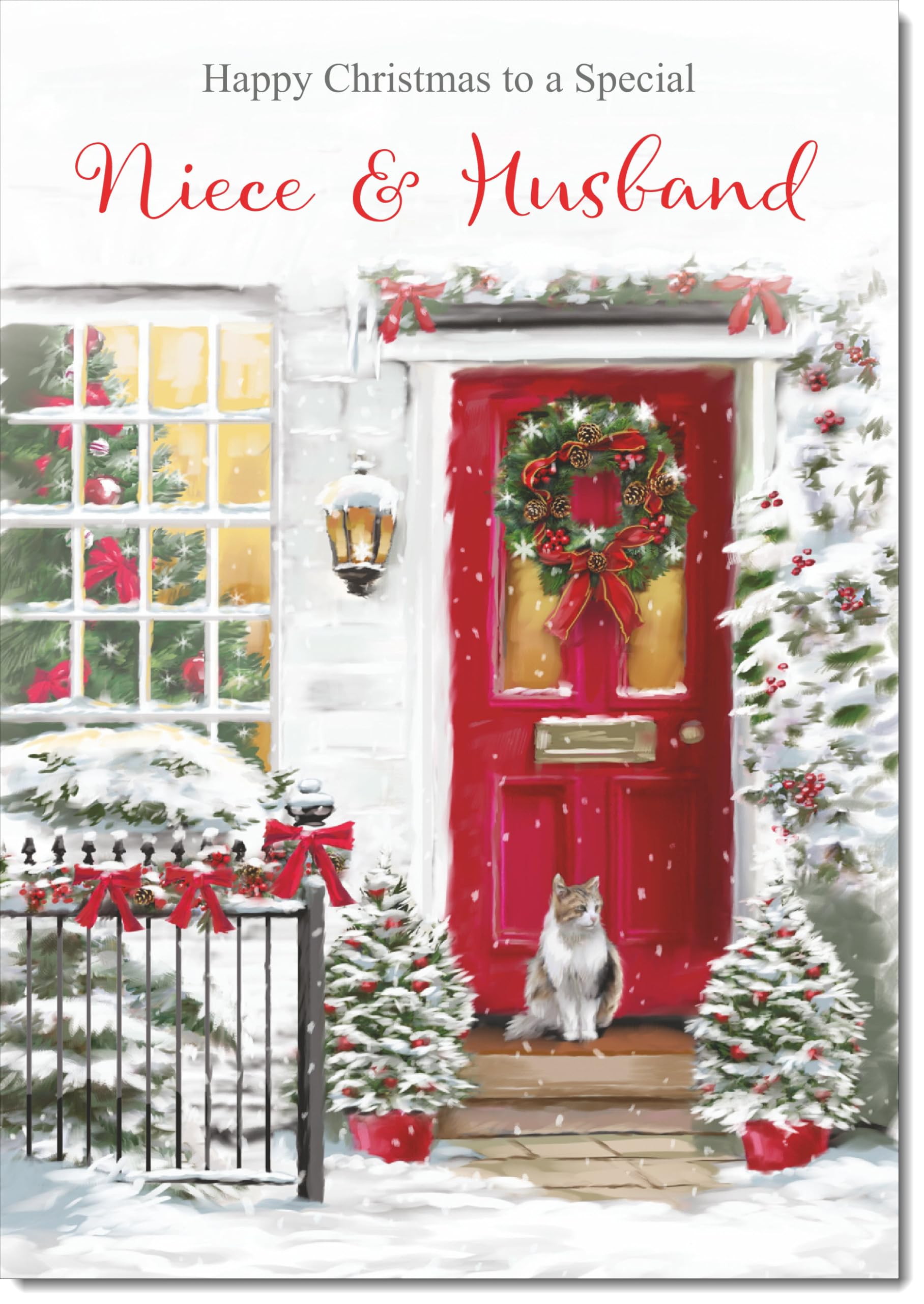 doodlecards Niece and Husband Christmas Card Red Door Large A4 Size Christmas Card for Niece & Husband with Plain Envelope — image 1
