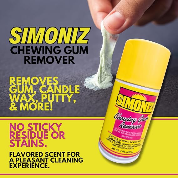 Simoniz Chewing Gum Remover Spray 7 Oz - 1 Pack - Targets Stubborn Residues & Adhesives on Carpet, Furniture, More! Versatile for Cars, Candle Wax, Mats, Shoes