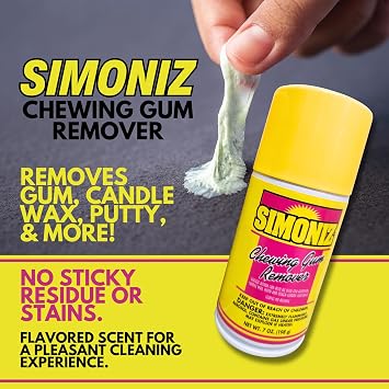 Simoniz Chewing Gum Remover Spray 7 Oz - 1 Pack - Targets Stubborn Residues & Adhesives on Carpet, Furniture, More! Versatile for Cars, Candle Wax, Mats, Shoes