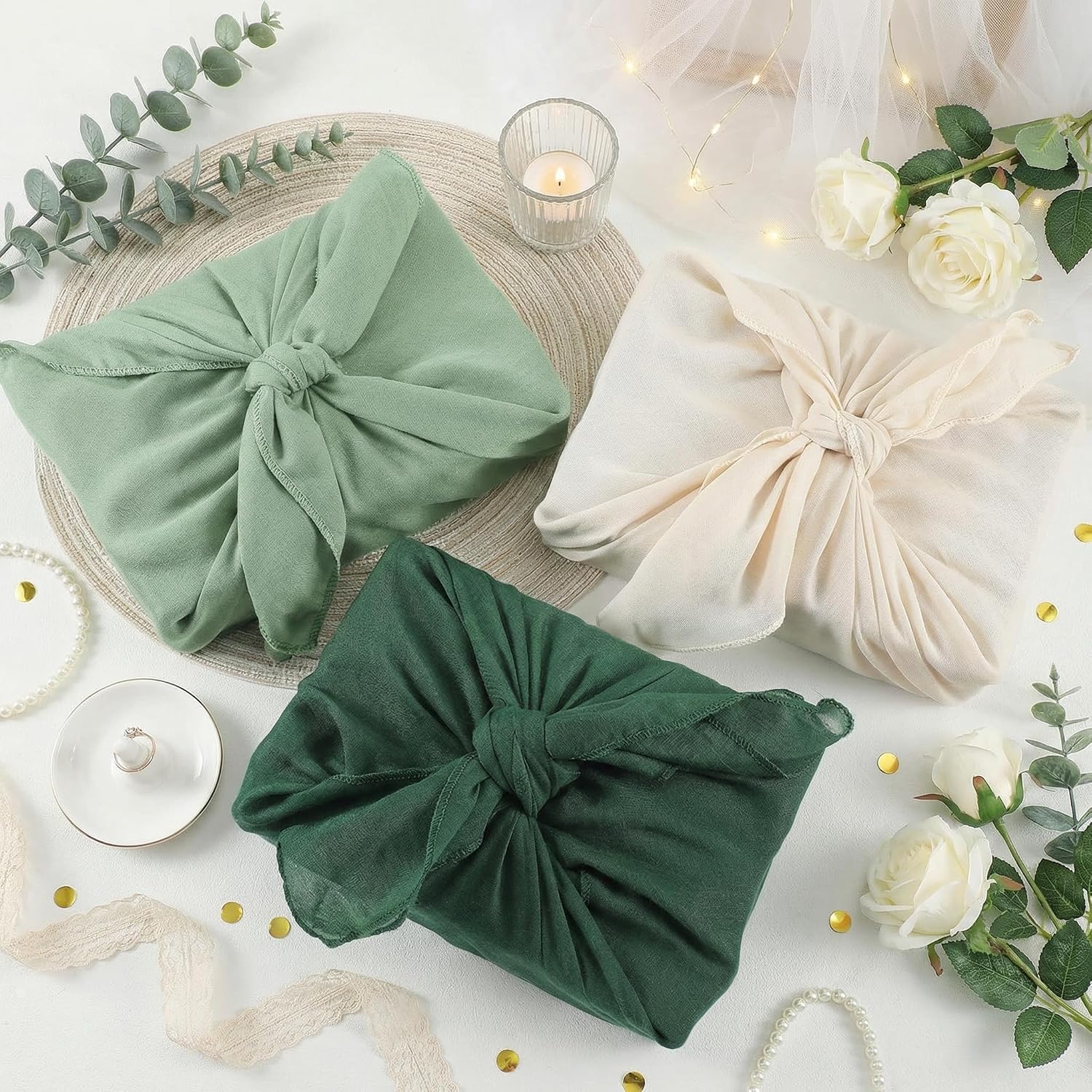 Hillsuren 6 Pack Furoshiki Wrapping Cloth 24",Green