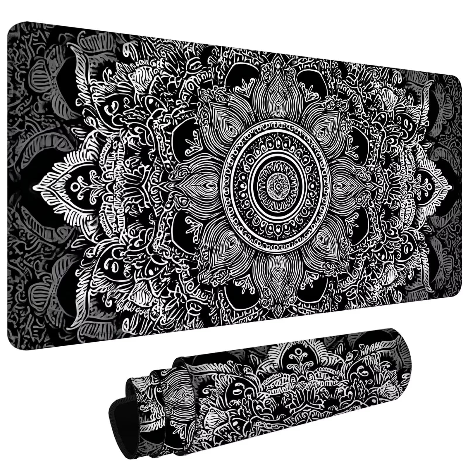 Gamingowa podkładka pod mysz XXL – duża podkładka pod mysz, 1400 x 600 x 3 mm, abstrakcyjna podkładka na stół, mandala, duża, poprawia precyzję i prędkość, antypoślizgowa podkładka, wodoodporna