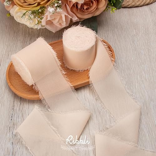 Miniatura 7 de Ribbli Cinta de gasa azul bebé de 1 pulgada x 20 yardas hecha a mano con flecos de seda, cinta azul para envolver regalos, invitaciones de boda