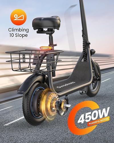Miniatura 10 de Gyroshoes Scooter eléctrico para adultos, motor de 450 W de largo alcance de 25 millas de hasta 18.6 MPH amortiguadores traseros inteligentes,