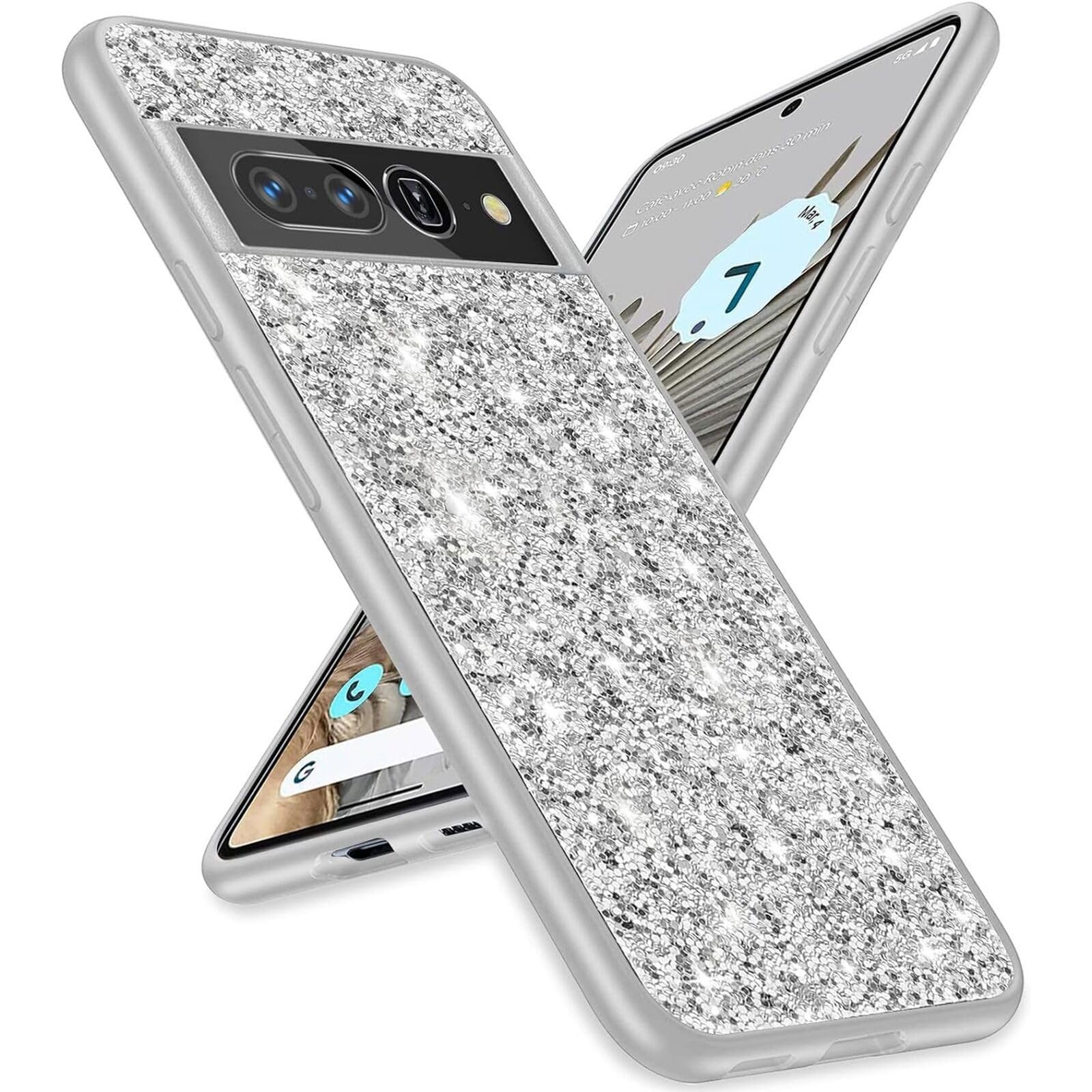 Coque Google Pixel 8 argent Bling en silicone rigide antichoc