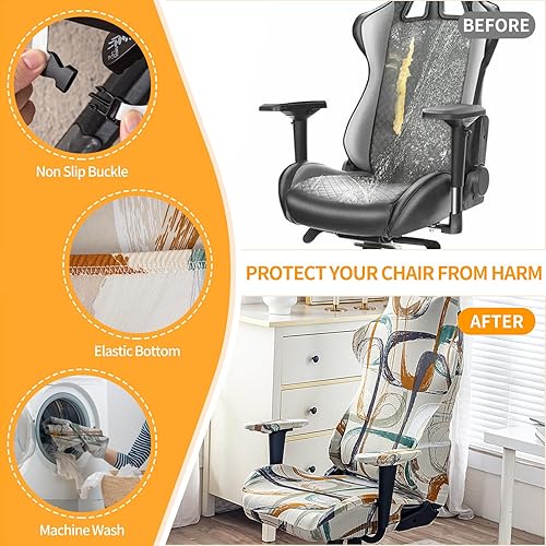 Miniatura 6 de Funda para silla de juegos, patrón geométrico, tela elástica elástica, lavable a máquina, tela elástica antiarañazos, escritorio de oficina, ajuste