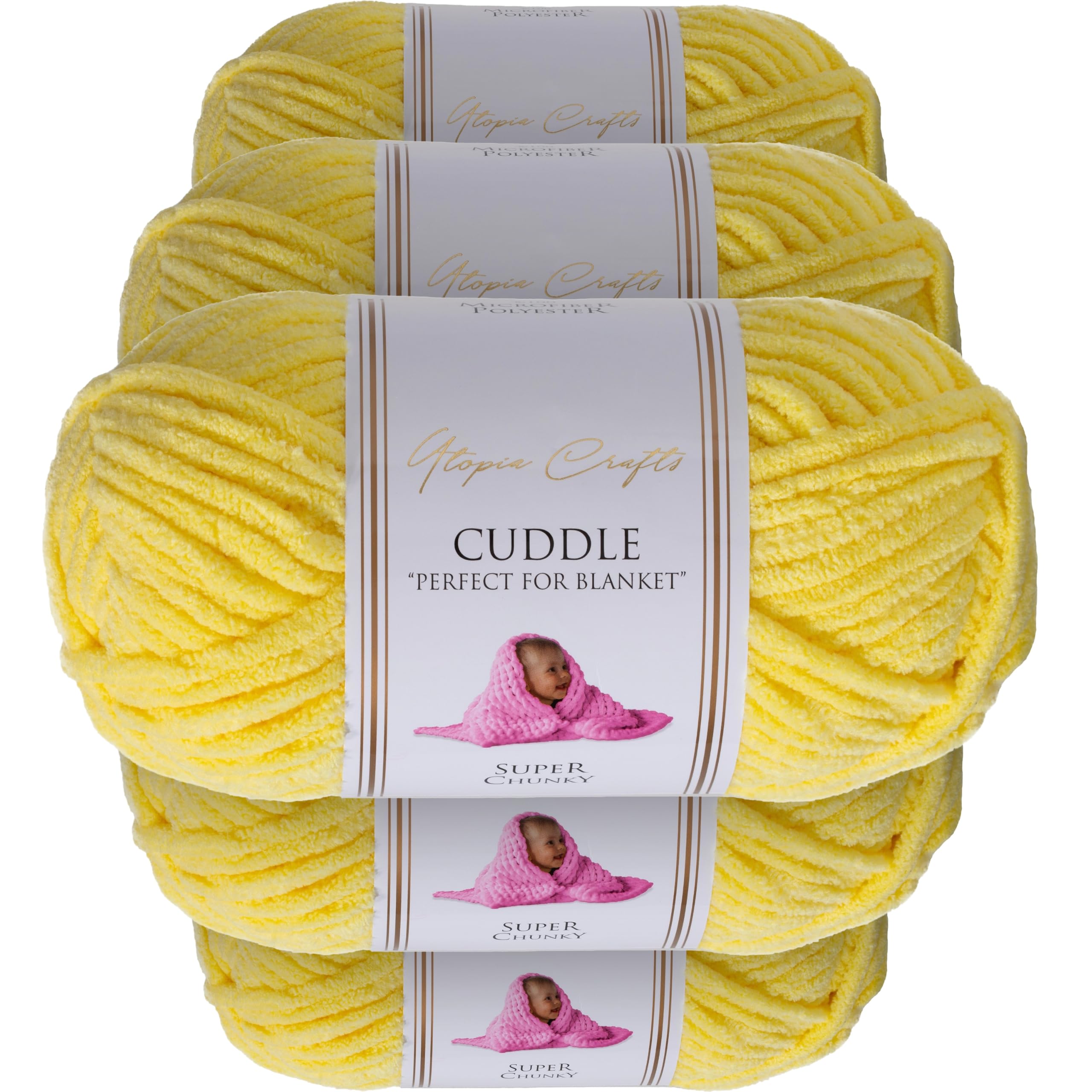 Utopia Crafts Cuddle Super Chunky Chenille Soft Yarn for Knitting and Crochet 5X 100g (Lemon)