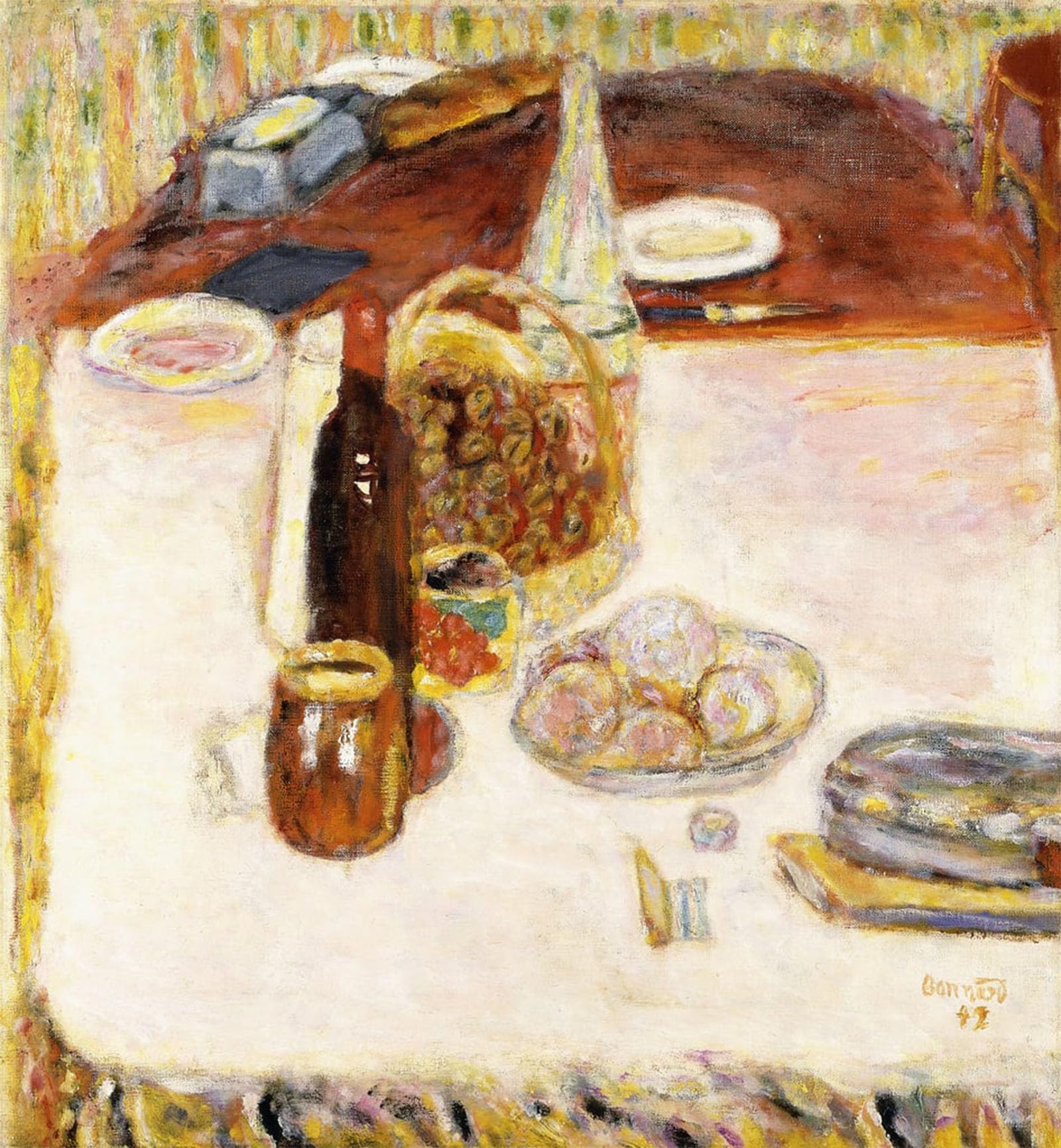 ARTXLXXBN Famous Prints Artwork Pictures Poster Painting Art Still Life with Bottle of Red Wine by Pierre Bonnard Artwork Landscape Pictures for Home Decor 60x90cm