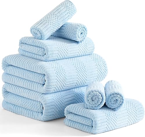 Ferdilan Juego de toallas de baño de gran tamaño de 8 piezas, color azul, 2 toallas de baño extragrandes, 2 toallas de mano y 4 paños de 600 GSM,