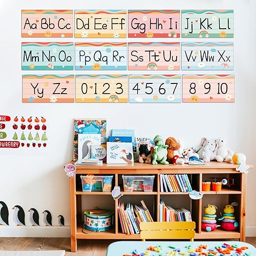 Miniatura 6 de Juego de 12 tiras de tablón de anuncios del alfabeto, letras del alfabeto retro ABC y bordes de números para jardín de infantes, preescolar, aula,