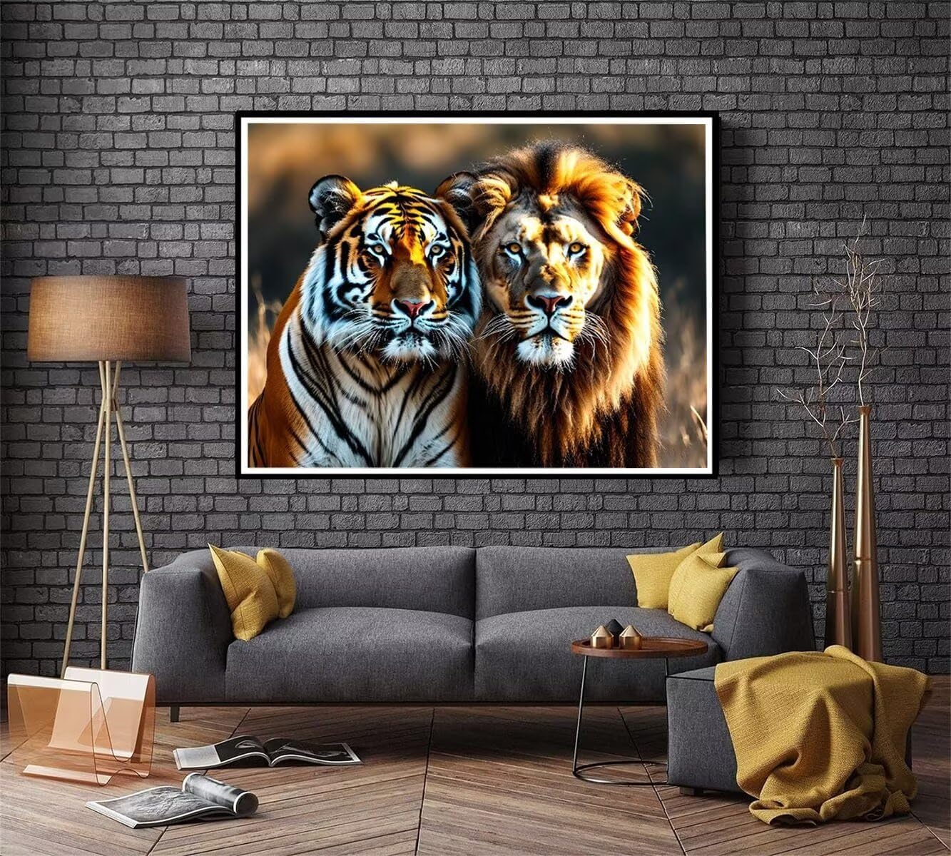 Lion And Tiger Diamond Painting, 5D Diamond Art Kits for Adults, DIY Full Drill Diamond Dots Crystal Rhinestone Diamond Pictures Gem Art Embroidery Craft Kits for Home Wall Decoration 24x36inch P-430