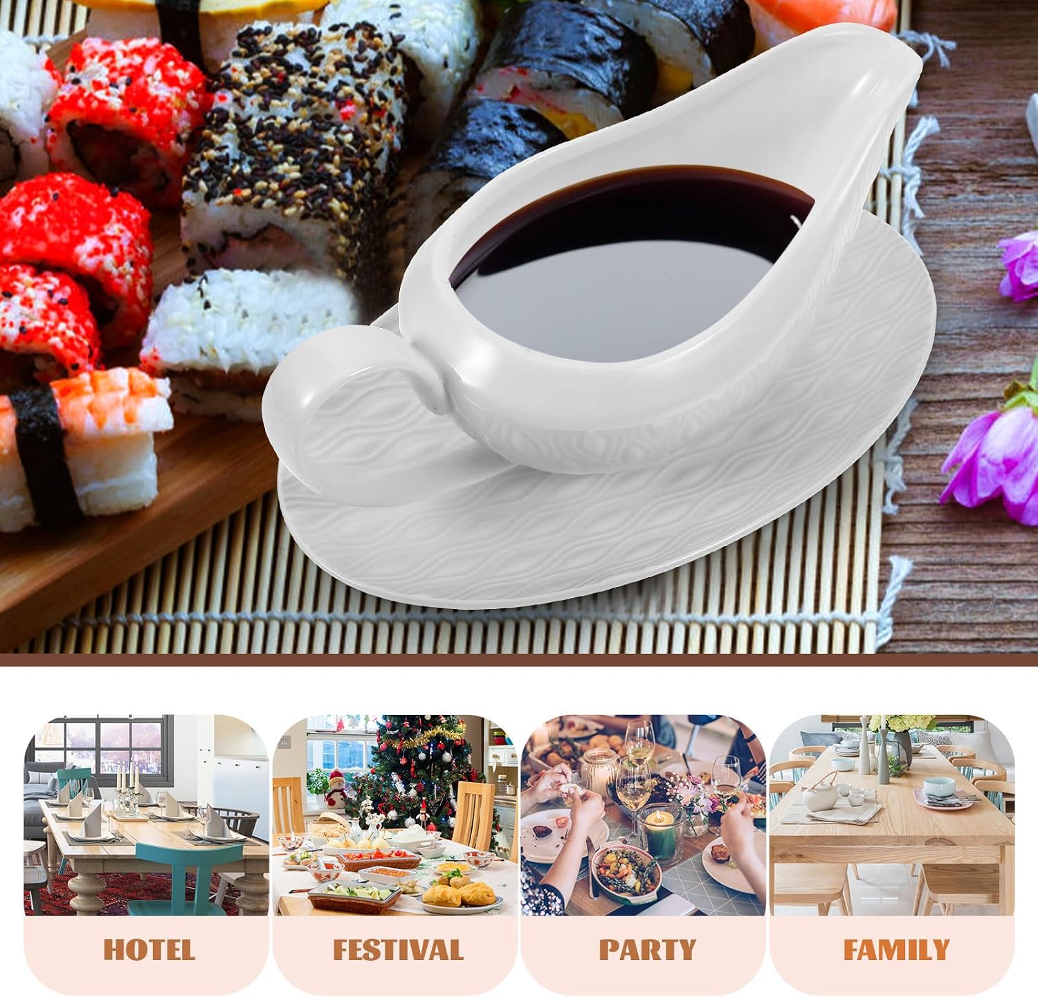 Ceramic Gravy Boat Sauce Jug with Comfortable Handle 255ml Capacity White Lightweight Serving Milk and Cream for Table and Kitchen Use