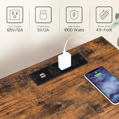 Miniatura 5 de HOOBRO Soporte de TV con chimenea con luces LED y tomas de corriente, mesa consola central de entretenimiento de madera con estantes de cristal,