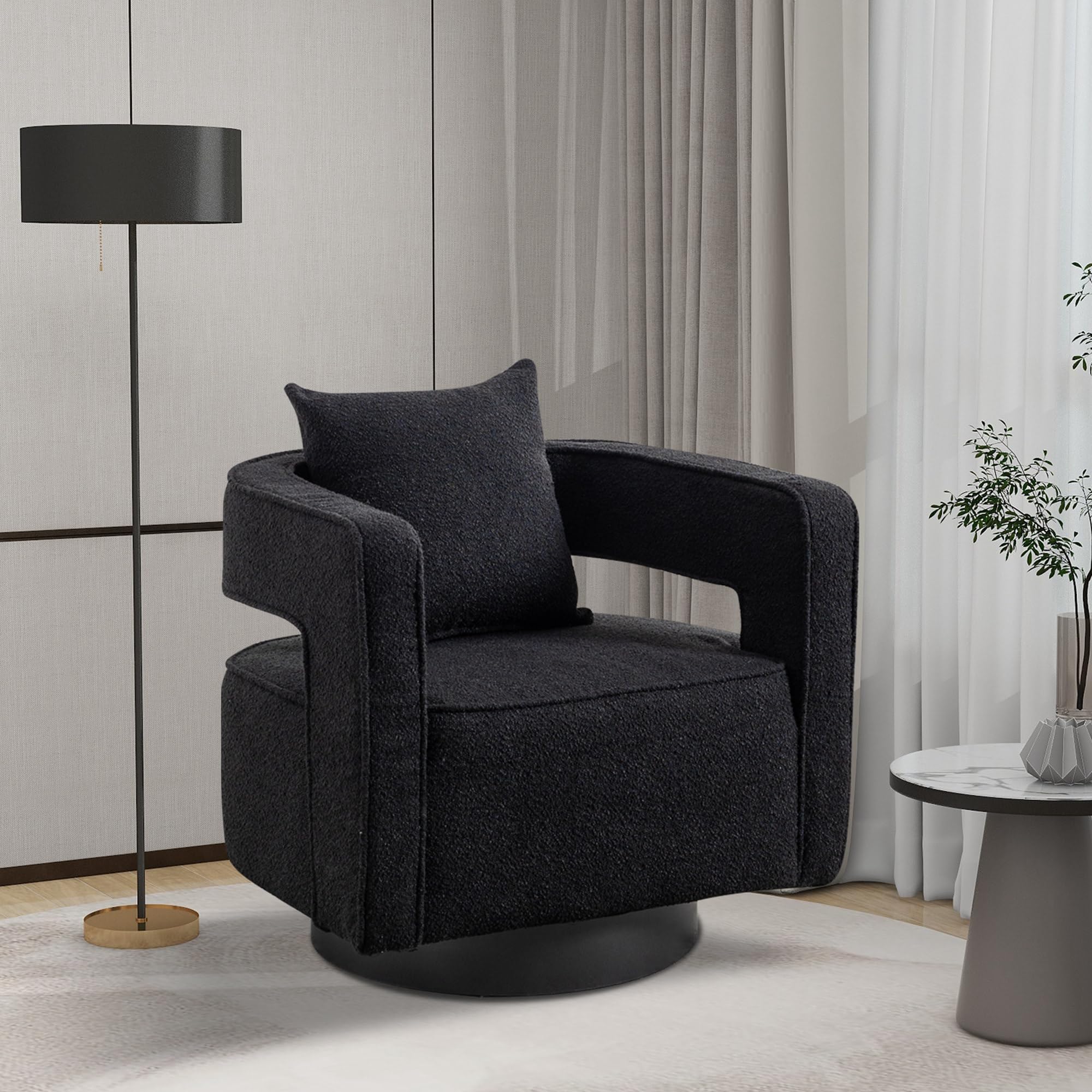 Chifee & Vingol 28.9" Boucle Modern Swivel Accent Barrel Chair,Black