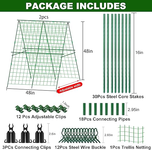 Vista 2 de Paquete de 2 enrejados plegables de pepino de 48 x 48 pulgadas para cama elevada, enrejado de jardín con marco en A para plantas trepadoras al aire