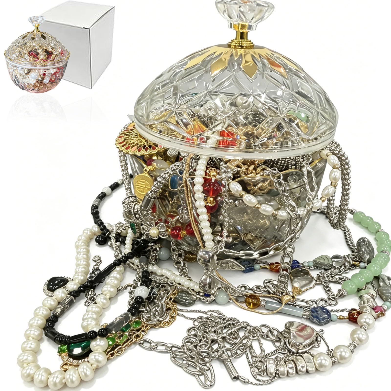 Mystery Jewelry Jar - Vintage Jewelry Set for Women, with Necklaces, Earrings, Bracelets, Rings & Anklets - Unique Gift Idea for Christmas, Birthday & Party