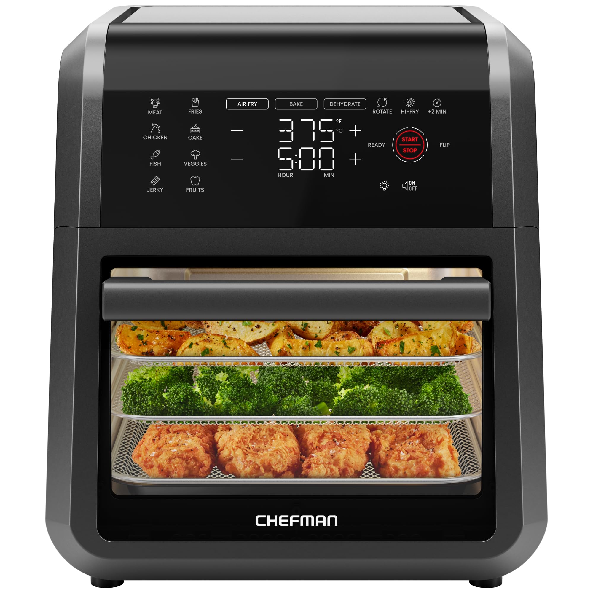Chefman 12-Quart 6-in-1 Air Fryer Oven with Digital Timer, Touchscreen, and 12 Presets - Family Size Countertop Convection Oven, Dishwasher-Safe Parts