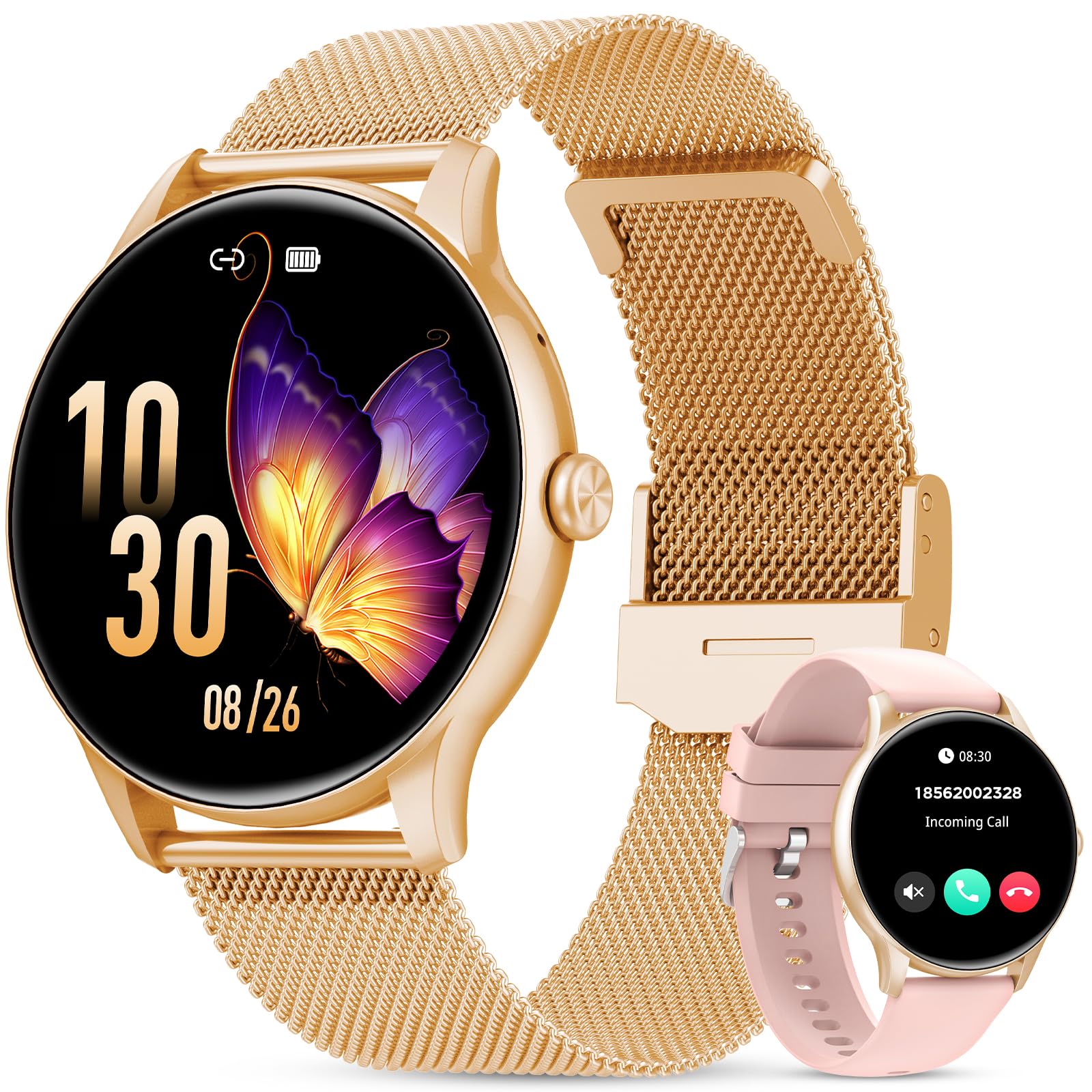 Elegante Smartwatch Damen mit Telefonfunktion, 1,77