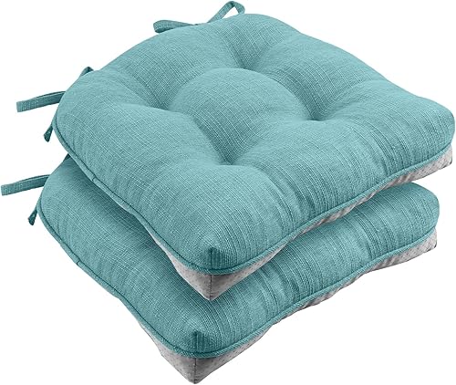 Wellsin Cojines para sillas de comedor, almohadillas antideslizantes para sillas de cocina con lazos, cojines copetudos de espuma triturada para