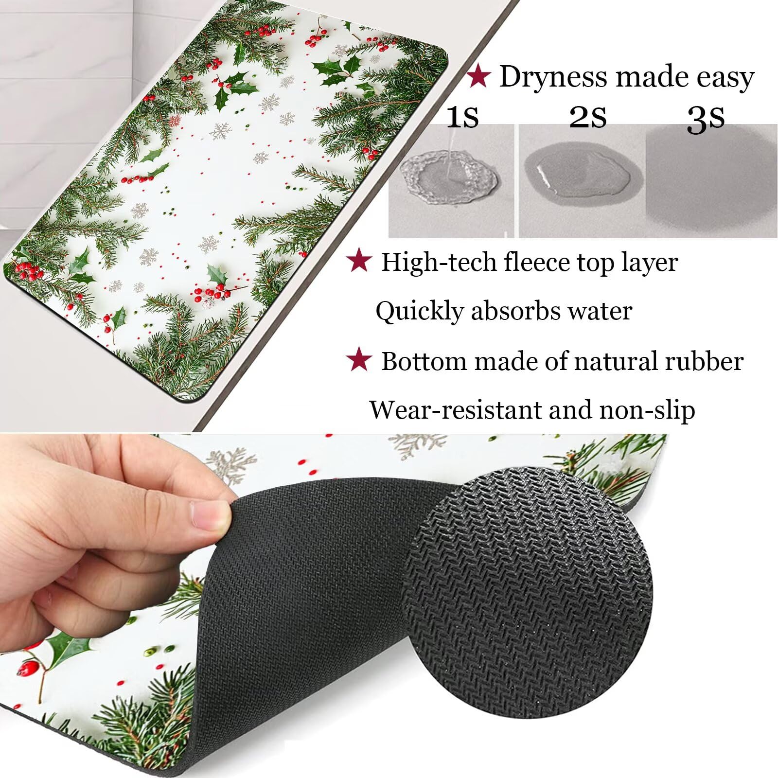 Diatomit Absorbent Antypoślizgowa Mata Łazienkowa 100x150cm Dywan Łazienkowy Kamień Szybko Schnie Zmywalny, Gumowa Mata Prysznicowa do Domu I Kuchni Rug White 6-465