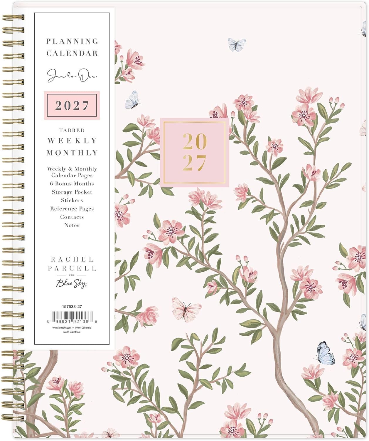 Blue Sky Rachel Parcell 2027 Weekly and Monthly Planner Calendar, January 2027 - December 2027, 8.5" x 11", Clear Pocket Cover, Durable Twin Wire Binding, Laminated Tabs, Pocket, Stickers, Cherie