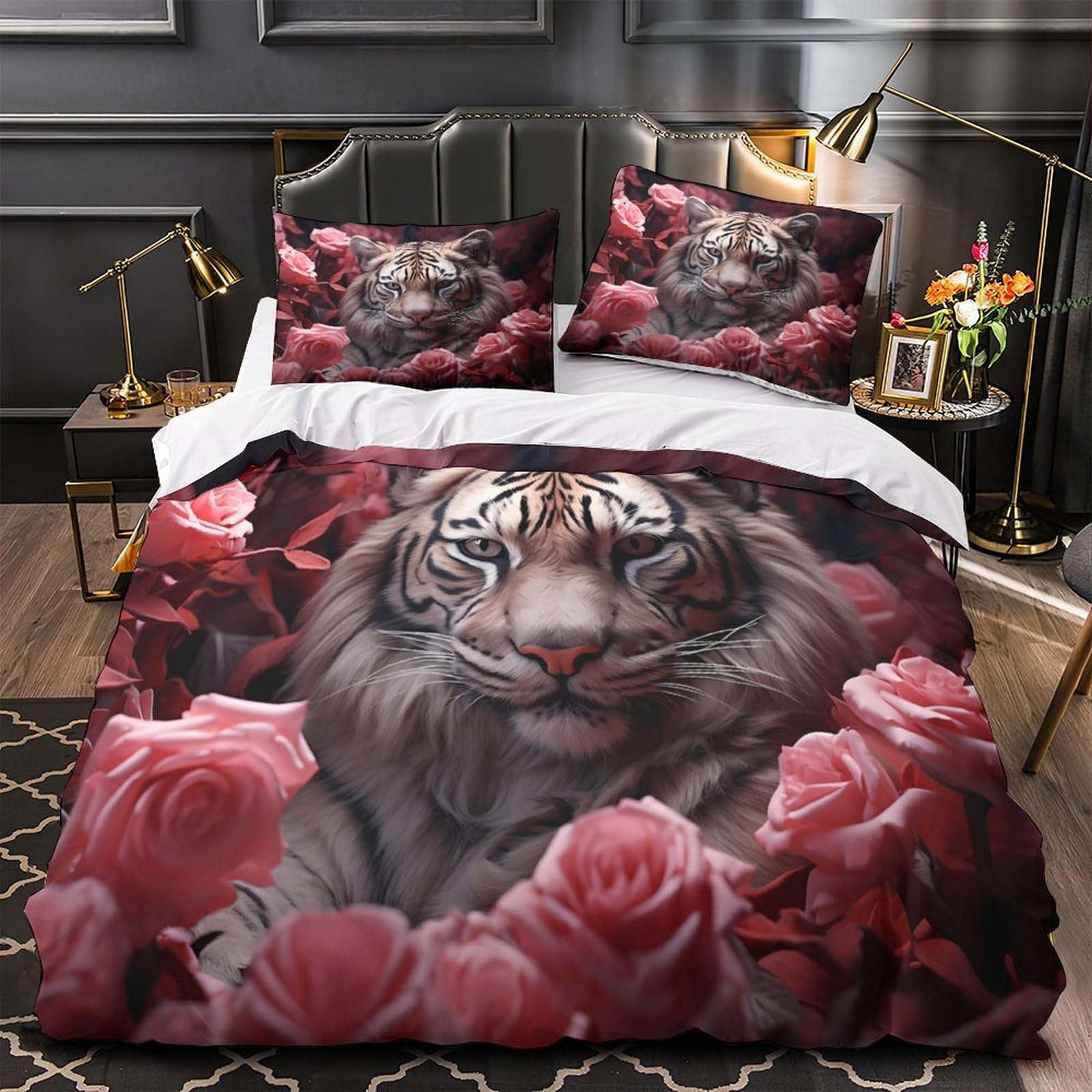 Parure de lit tigre 3D housse de couette double microfibre 200x200 pour ado