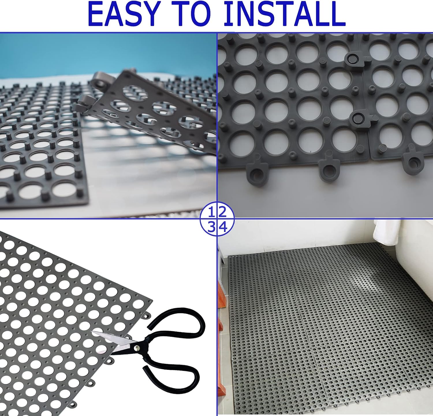16Pack Drainage Interlocking Floor Tiles, 12”x12” Non-Slip Pool Bathtub Drain Tiles for Flooring, Soft PVC Splicing Modular Cushion Mat, Vented Floor Tiles for Locker Room Basement Stairs : Tools & Home Improvement