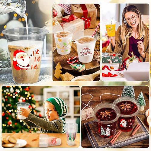 Miniatura 4 de GuassLee Vasos desechables de Navidad, paquete de 50 vasos de plástico desechables transparentes de 12 onzas con 5 estilos de patrones para niños y