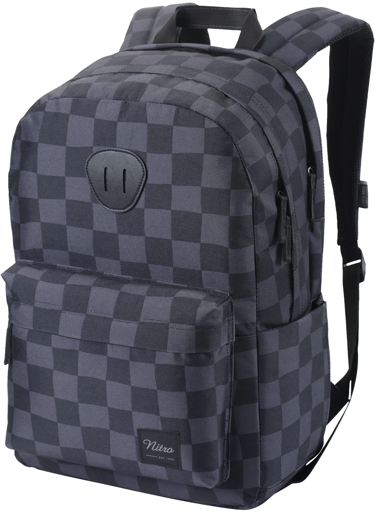 Nitro Urban Plus, Old School Daypack with Additional Padded Laptop Compartment, Urban Street Pack, Everyday Backpack, School Backpack, School Bag with Side Bottle Compartment, checker, 28l, Rucksack