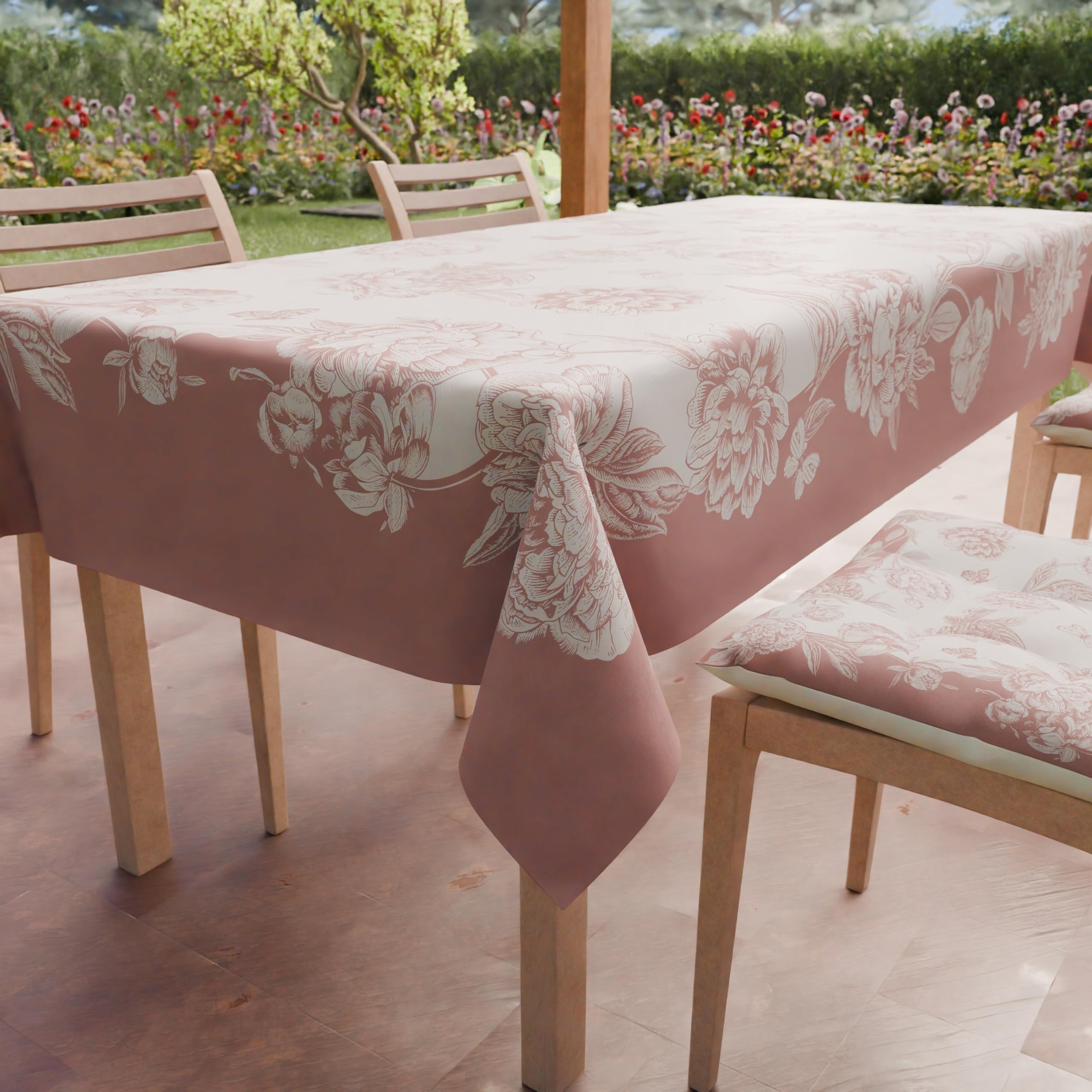 PETTI Artigiani Italiani - Anti-Stain Square Tablecloth, Kitchen Table Cover Peonies Dark Powder Design X4 Places (140 x 140 cm)