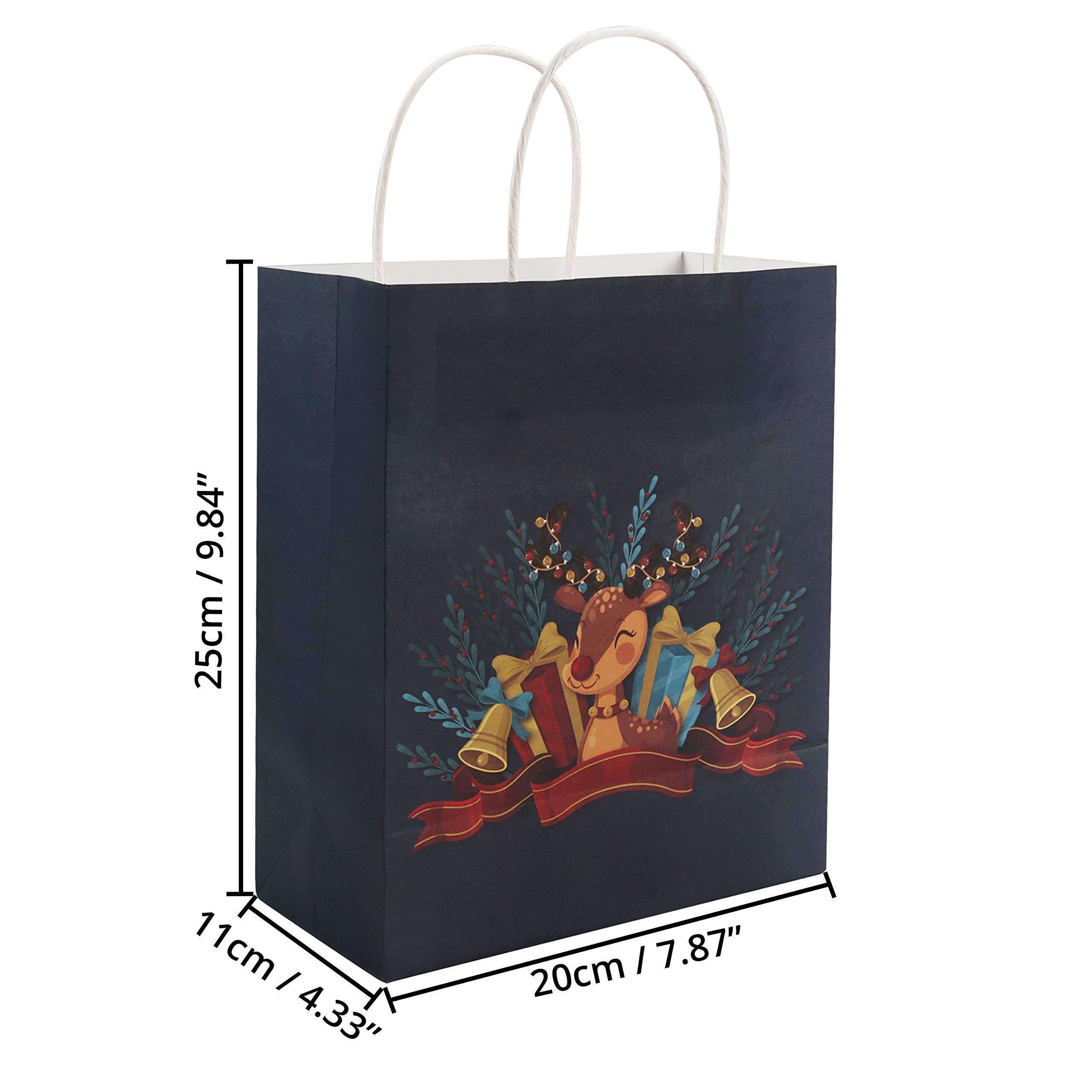 BELLE VOUS 24pz Sacchetti Regalo Carta Kraft - 6 Sacchetti Carta con Manici Grandi, 6 Borse Natalizie
