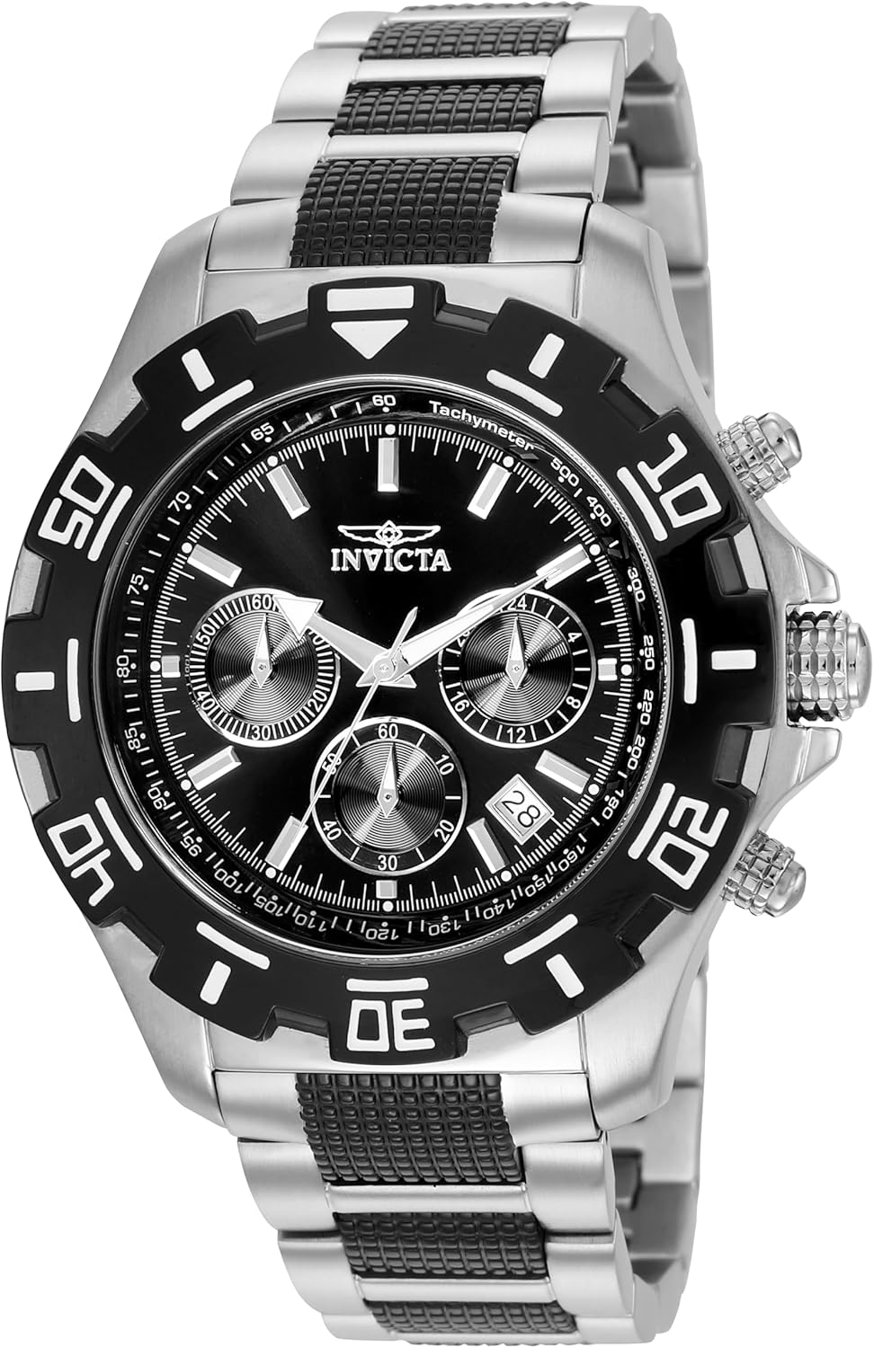 Invicta Men's Quartz Watch with Chronograph Display and Black Stainless Steel Bracelet