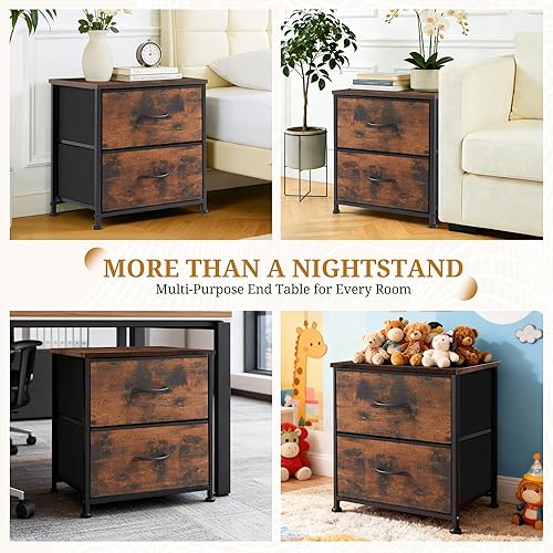 Miniatura 7 de Mesita de noche, mueble de almacenamiento de 2 cajones, cómoda pequeña con 2 cajones, mesa auxiliar con tela para dormitorio, armario, entrada,