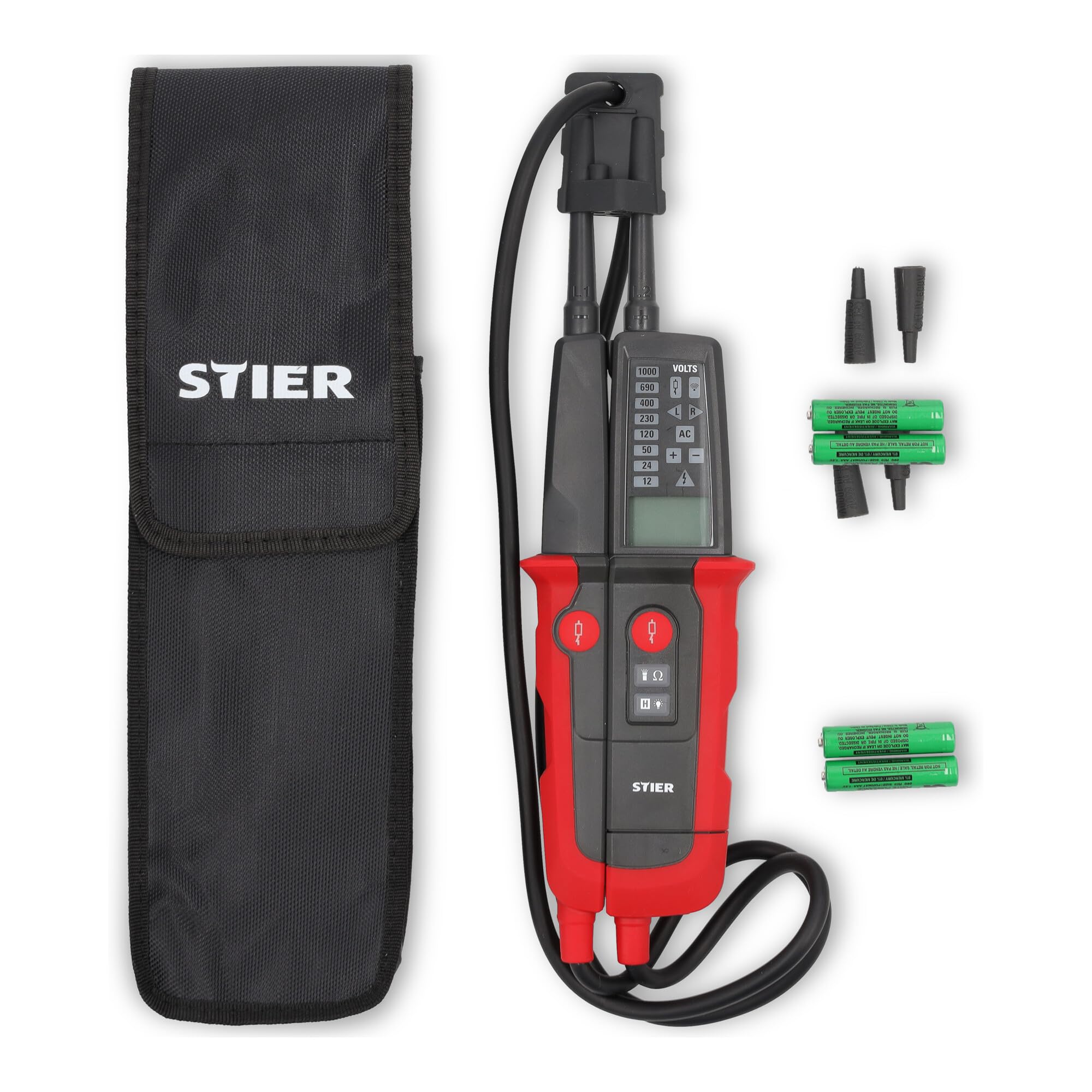 STIER Profi Spannungs- und Durchgangsprüfer, 6V-1000V AC/DC, 2-polig, CAT III 1000V CAT IV 600V, 19mm Sonden-TIP-Abstand