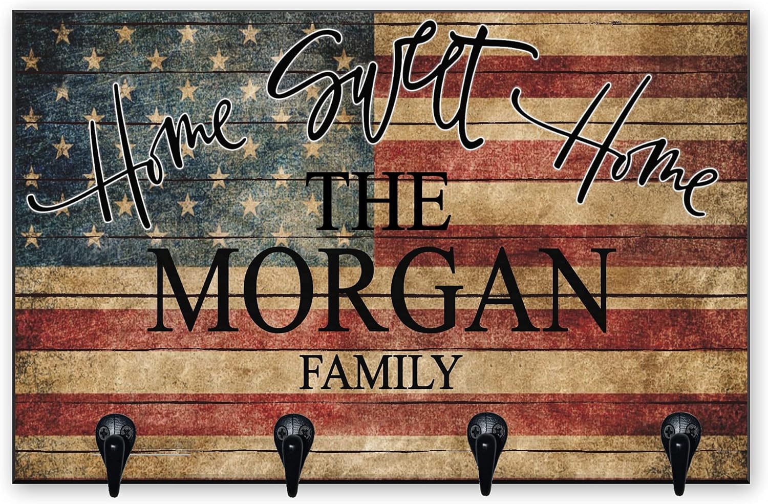 American Home Sweet Home Color Key Holder for wall Personalized family key rack Custom last name key hanger Housewarming Patriotic Gift Ring Holder