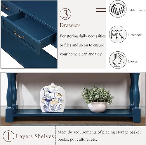 Miniatura 20 de L"KeKe Mesa consola de granja de 36 pulgadas con 4 cajones y 1 estante de almacenamiento, madera de pino adecuada para entrada, entrada, sala de