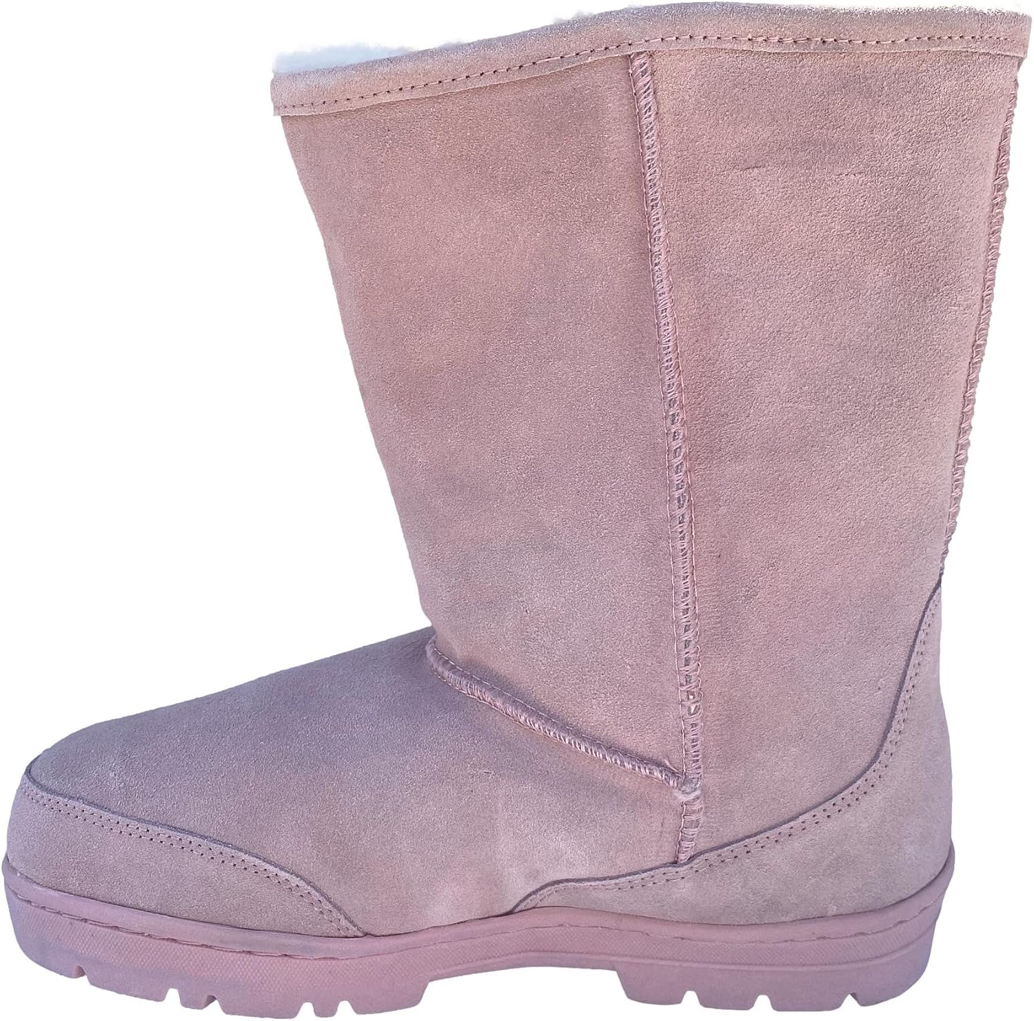 Sheepskin Boots 10” Light Pink - Stylish Genuine Sheepskin Slip On Boots - Durable Soft Rubber Sole - Easy On Off for Winter Sheep Boots for Indoors and Outdoors