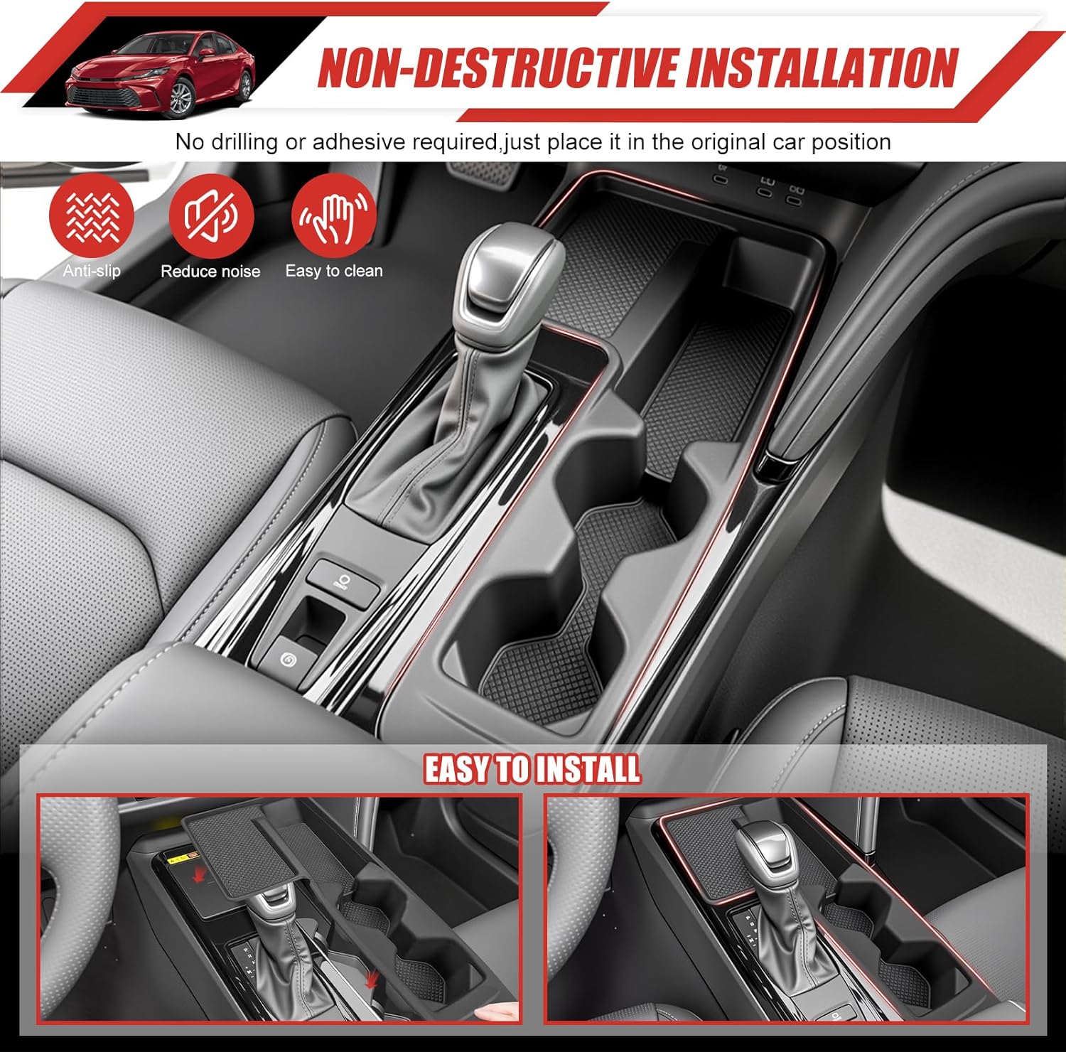Cup Holder Coaster Fit for 2025-2026 Toyota Camry Accessories Wireless Charging Pad Mat Cup Holder Pad Liner Inserts Interior CupHolder Liner for Toyota Camry(for Camry)