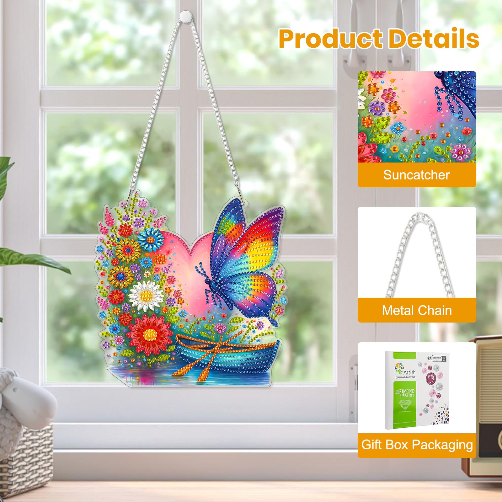 MEIYUDA 5D Diamond Painting Colgantes Artesanales Girasol, Pintura Diamante Atrapasol, Diamond Painting Kit Completo Niños Regalo, Manualidades Adultos Adorno Ventana