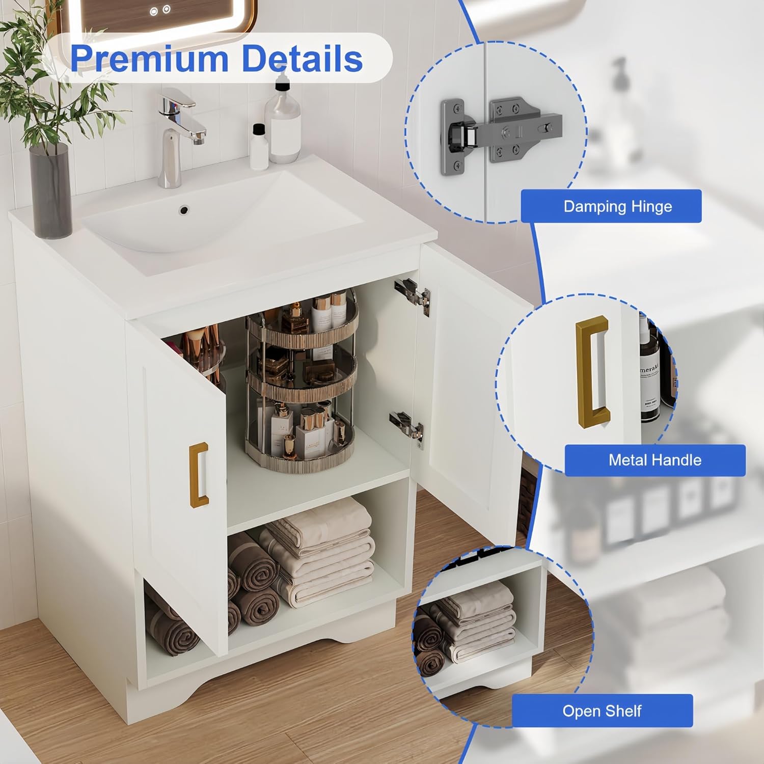 24/30/36 inch bathroom vanity with sink - Easy to Install Bathroom Vanities - Modern Bathroom Vanity with Sink - Suitable for Homes & Apartments & Bathrooms & Patios (White)