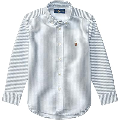 Мужская рубашка Polo Ralph Lauren Kids Striped Cotton Oxford Shirt (Little Kids) light blue stripe