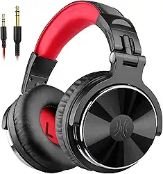 OneOdio Fone de ouvido sobre a orelha, fones de ouvido graves com fio com driver de 50 mm, fones de ouvido leves dobráveis com Shareport e microfone para monitoramento de gravação, podcast, guitarra,